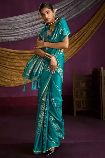 Pure satin weaving silk blend saree with rich pallu & matching blouse