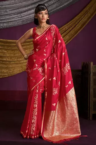 Pure satin handloom weaving silk saree with rich pallu & matching blouse