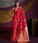 Pure satin handloom weaving silk saree with rich pallu & matching blouse