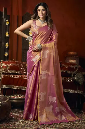 Heavy tissue saree with allover cow butta design & fancy tassels