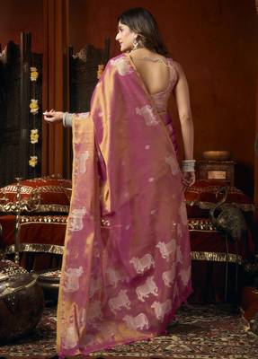  tissue saree with allover cow butta design & fancy tassels 3
