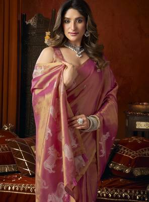  tissue saree with allover cow butta design & fancy tassels 5