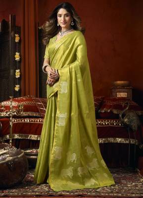  tissue saree with allover cow butta design & fancy tassels 1