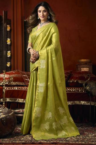 Heavy tissue saree with allover cow butta design & fancy tassels