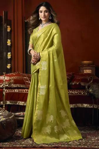 Heavy tissue saree with allover cow butta design & fancy tassels