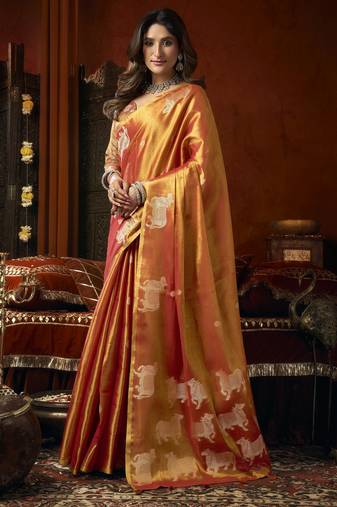 Heavy tissue saree with allover cow butta design & fancy tassels