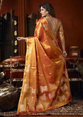  tissue saree with allover cow butta design & fancy tassels 2