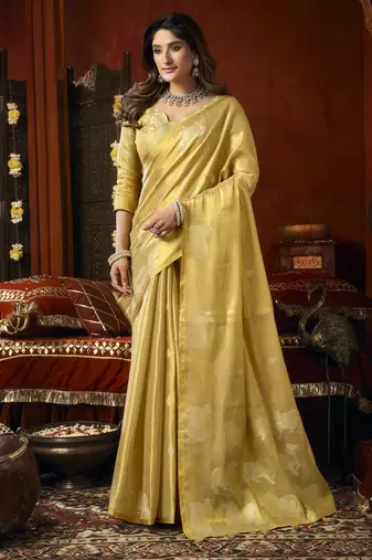  tissue saree with allover cow butta design & fancy tassels