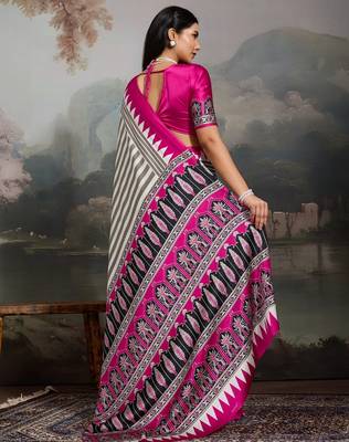 Printed ajrakh satin crepe saree  art with a modern touch 4