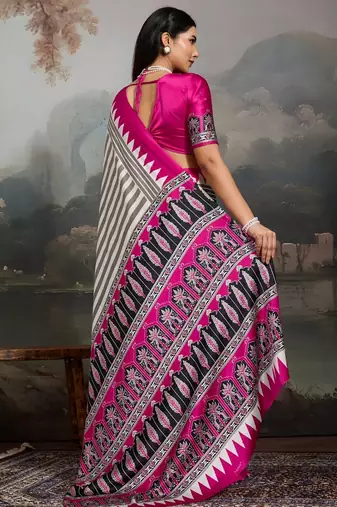 Printed ajrakh satin crepe saree  art with a modern touch