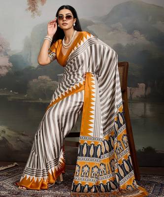 Printed ajrakh satin crepe saree  art with a modern touch 1