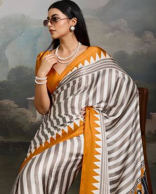 Printed ajrakh satin crepe saree  art with a modern touch 2