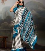 Printed ajrakh satin crepe saree     traditional art with a modern touch