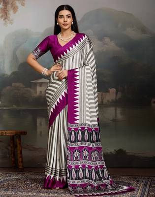 Printed ajrakh satin crepe saree  art with a modern touch 1