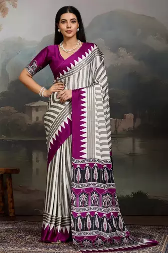 Printed ajrakh satin crepe saree – traditional art with a modern touch