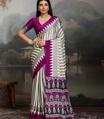 Printed ajrakh satin crepe saree – traditional art with a modern touch