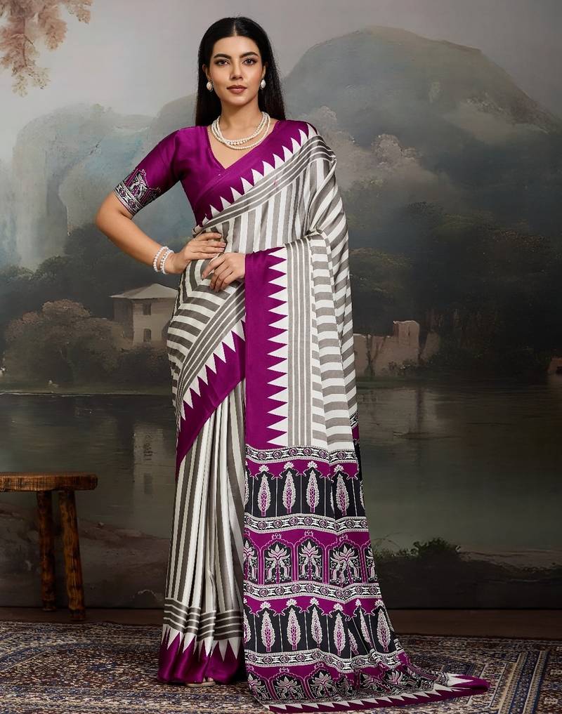 Printed ajrakh satin crepe saree – traditional art with a modern touch