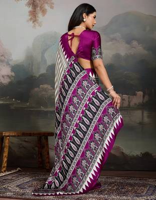 Printed ajrakh satin crepe saree  art with a modern touch 2