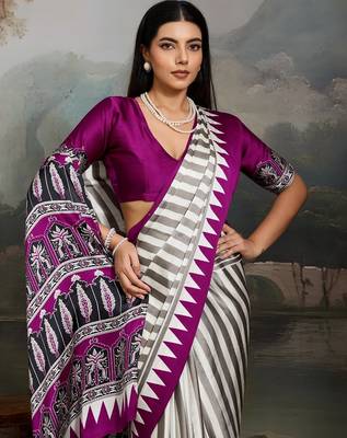Printed ajrakh satin crepe saree  art with a modern touch 4