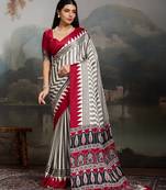 Printed ajrakh satin crepe saree – traditional art with a modern touch