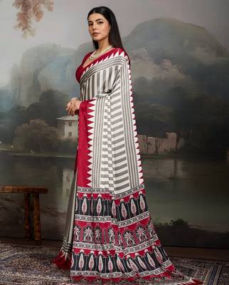 Printed ajrakh satin crepe saree  art with a modern touch 2
