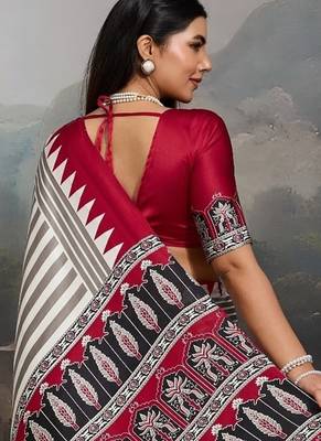 Printed ajrakh satin crepe saree  art with a modern touch 3