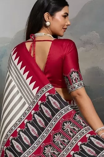 Printed ajrakh satin crepe saree  art with a modern touch
