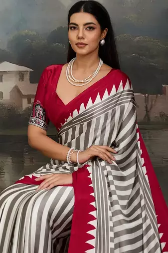 Printed ajrakh satin crepe saree  art with a modern touch
