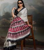 Printed ajrakh satin crepe saree – traditional art with a modern touch