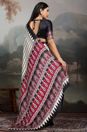 Printed ajrakh satin crepe saree  art with a modern touch
