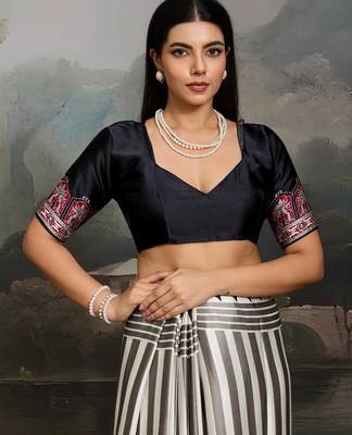 Printed ajrakh satin crepe saree  art with a modern touch 5