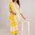Yellow White Floral Block Printed Indian Readymade Straight Salwar Kameez Kurti Pant Dupatta Set
