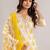 Yellow White Floral Block Printed Indian Readymade Straight Salwar Kameez Kurti Pant Dupatta Set