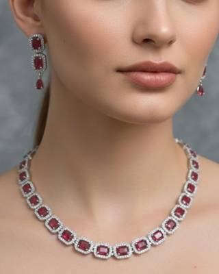 Maroon stone necklace with earring 2