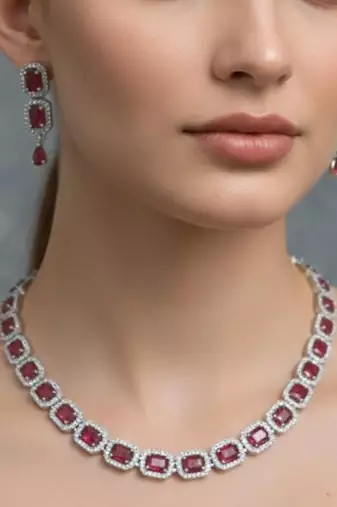 Maroon stone necklace with earring