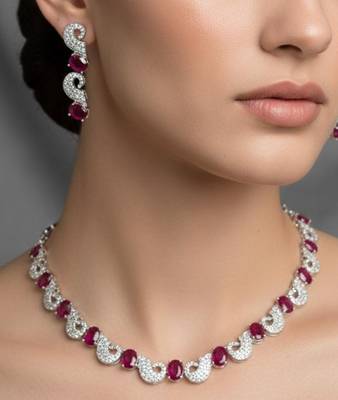 Maroon stone necklace with earring 2