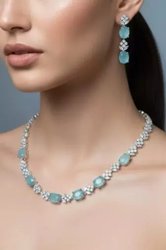 Blue stone necklace with earring