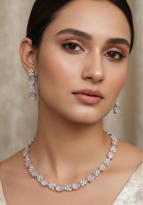 Pink pearl necklace with earring 1