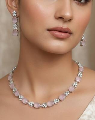 Pink pearl necklace with earring 2