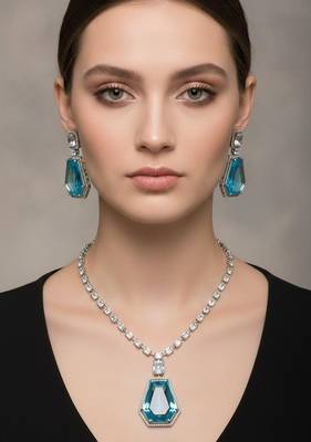 Blue pearl necklace with earring 1
