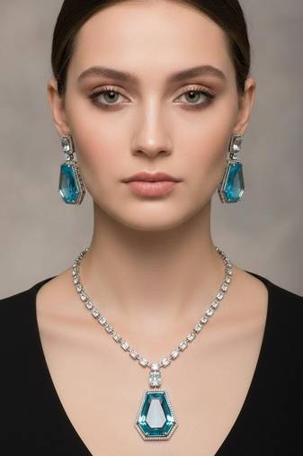 Blue pearl necklace with earring