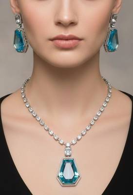 Blue pearl necklace with earring 2