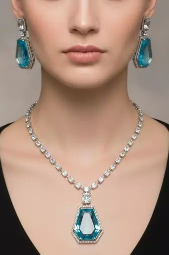 Blue pearl necklace with earring