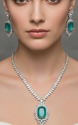Green silver plated necklace with earring 2