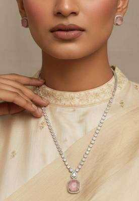 Pink silver plated necklace with earring 2