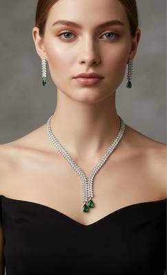 Green silver plated necklace with earring 1