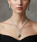 Green silver plated necklace with earring