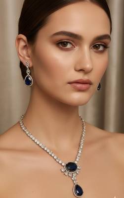 Black silver plated necklace with earring 1