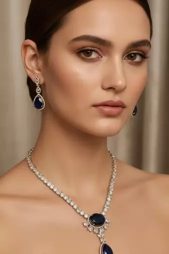 Black silver plated necklace with earring