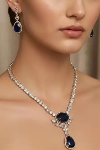 Black silver plated necklace with earring